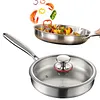 316 Stainless Steel Frying Pan With Lid Household Uncoated Cookware Non-Stick Even-Heating Flat Bottomed Skillet Suitable for Fried Egg Steak