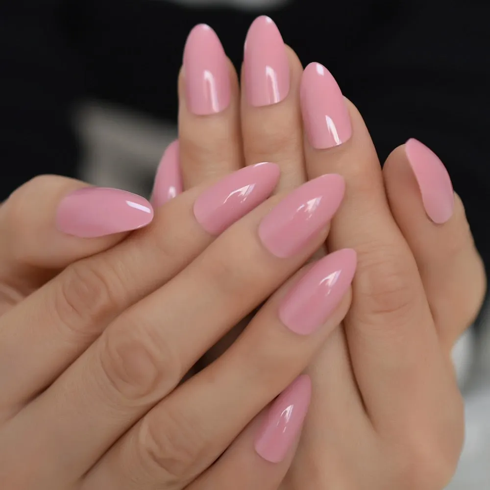 Nail Art Salon Oval Acrylic French Nail Kit Real Medium Length Grace Oval Fake Nails French 24 Tips-Nail Inspo