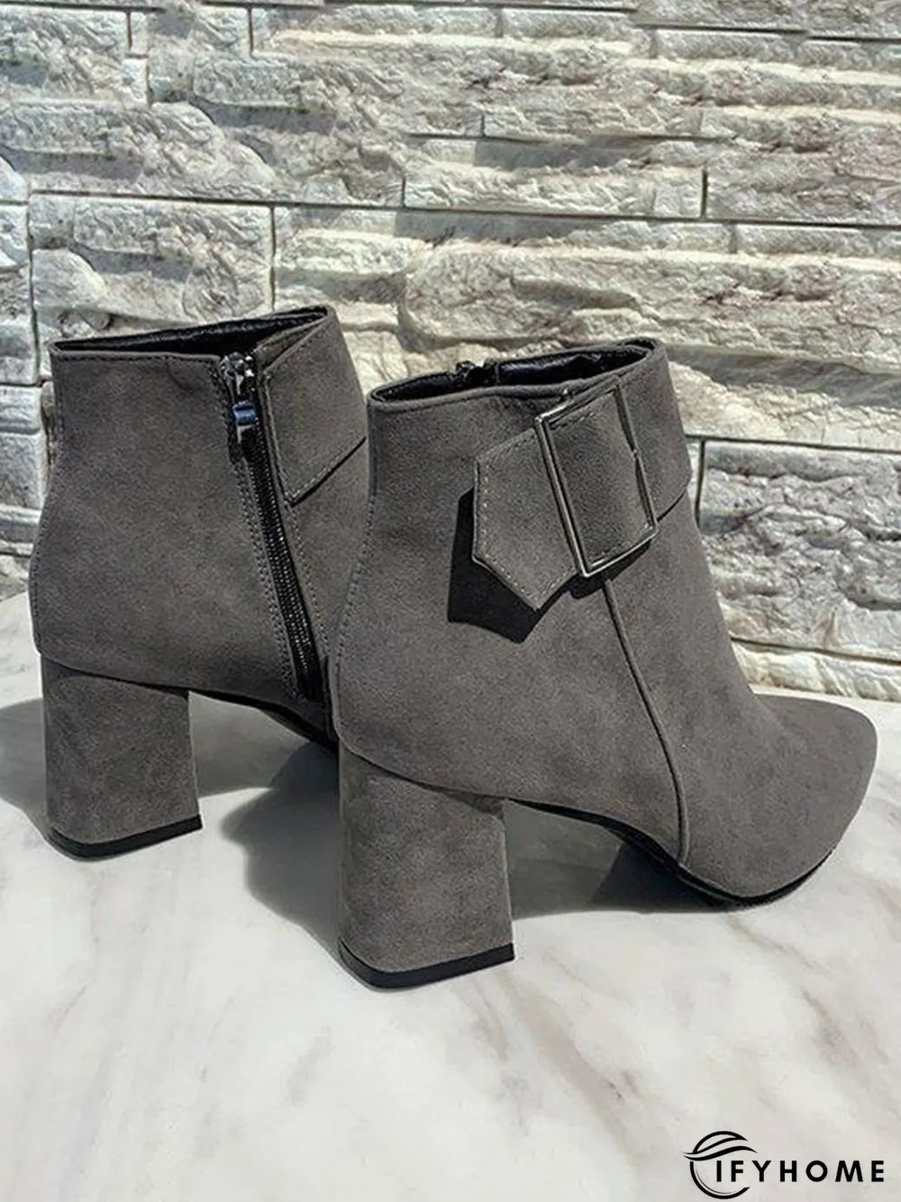 Belt Buckle Chunky Heel Pointed Toe Booties | IFYHOME