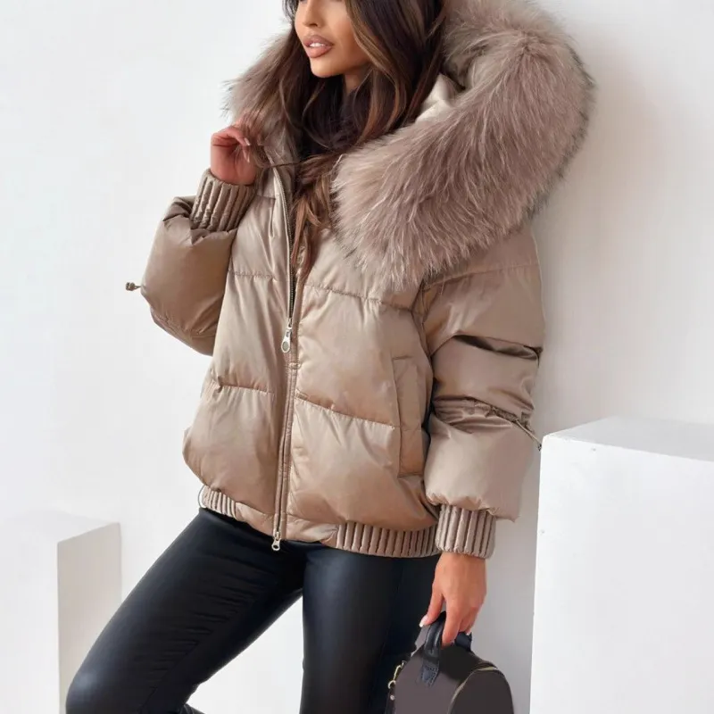 Nigikala Nigikala B7K Explosion Winter Cotton Clothes Women's Winter New Large Wool Collar Cotton Clothes Simple Thick To Keep Warm Outside