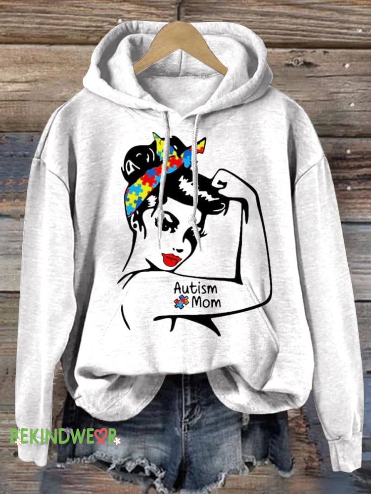 Autism Mom Prints Casual Hoodie White / S