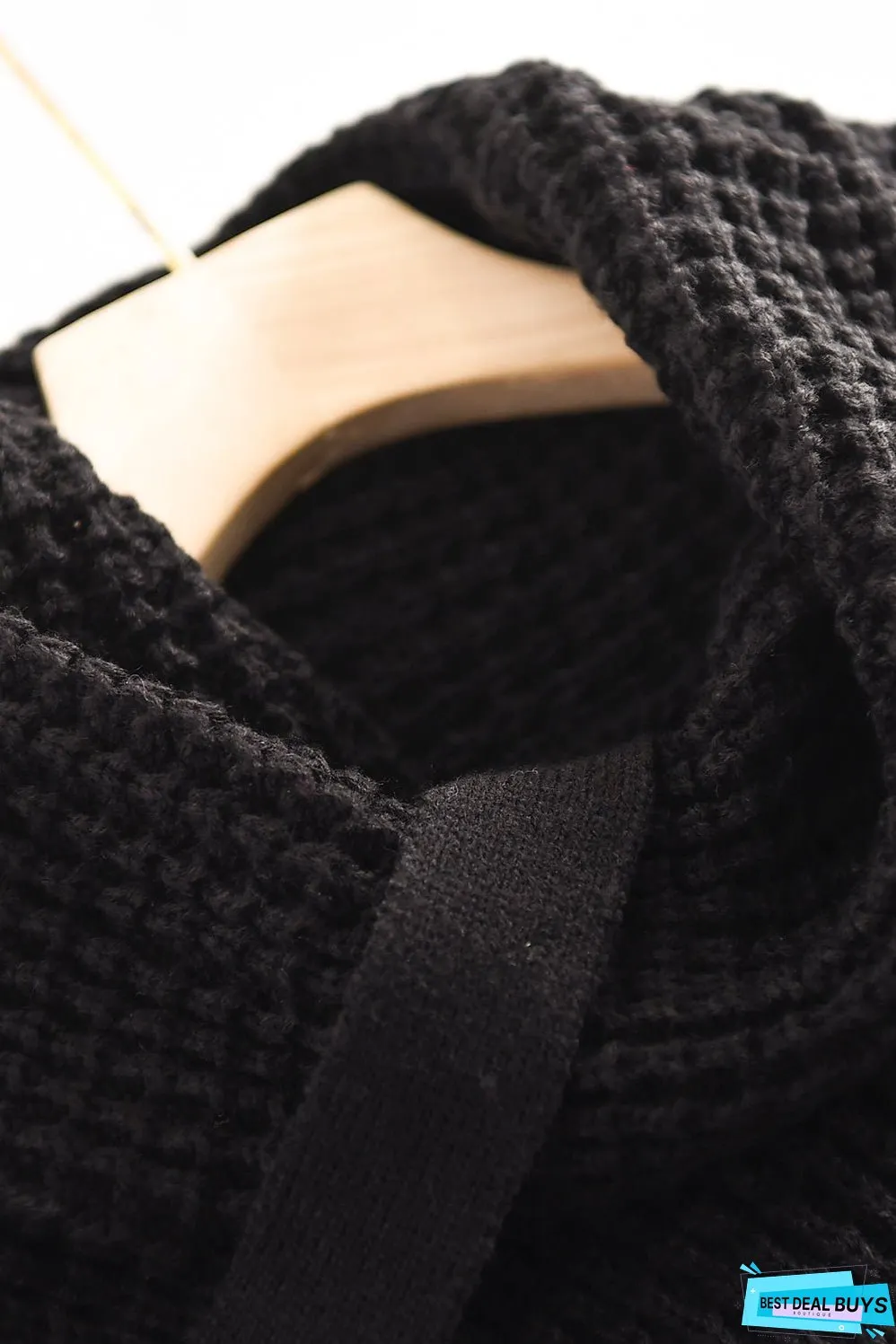 Black Buttoned Wrap Turtleneck Sweater