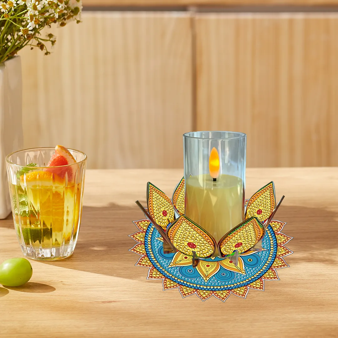 Mandala Lotus-I Acrylic DIY Diamond Painting Candle Holders Without Candles Crystal Painting Tealight Candle Stand Table Centerpiece for Adults Beginners Home Party Decor