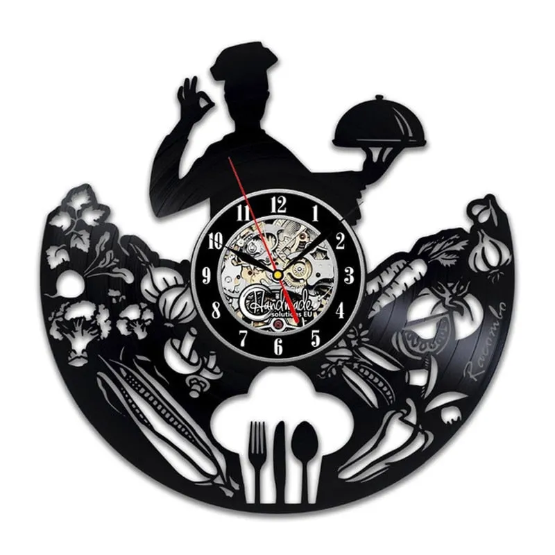Vinyl Record Wall Clock Modern Design Decorative Kitchen Knife and Fork Kitchen Hanging Clocks Wall Watch Home Decor Silent