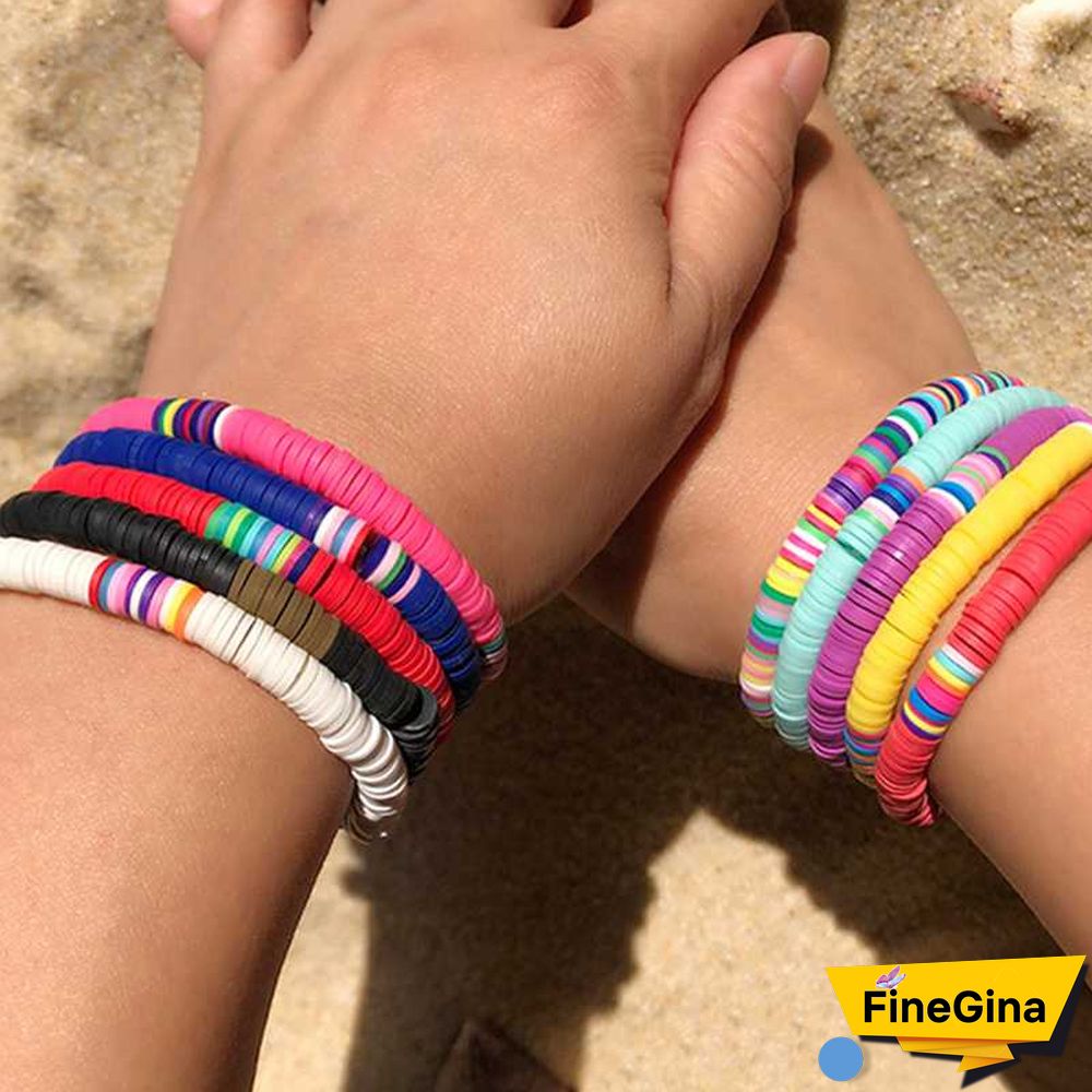 Recyclable Rainbow Colorful Polymer Clay Beads Bracelets Jewelry