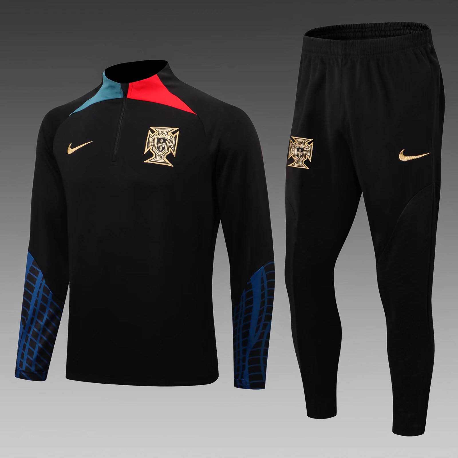 2022 Portugal Half-Pull Training Suit Black Football ShirtFootball Shirt 1:1 Thai Quality
