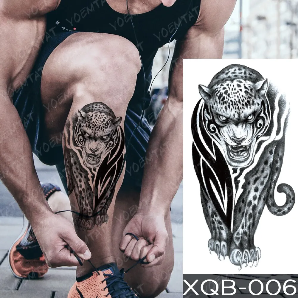 Sdrawing Temporary Tattoo Stickers Fox Lion Tiger Wolf Peony Rose Flowers Leaf Flash Tatto Women Men Body Art Arm Fake Tattoos