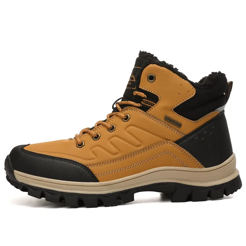 Leather Men Boots Sneakers Warm Fur Snow Boots for Men Winter Work Casual Shoes 2020 Military Rubber Ankle Boots Waterproof