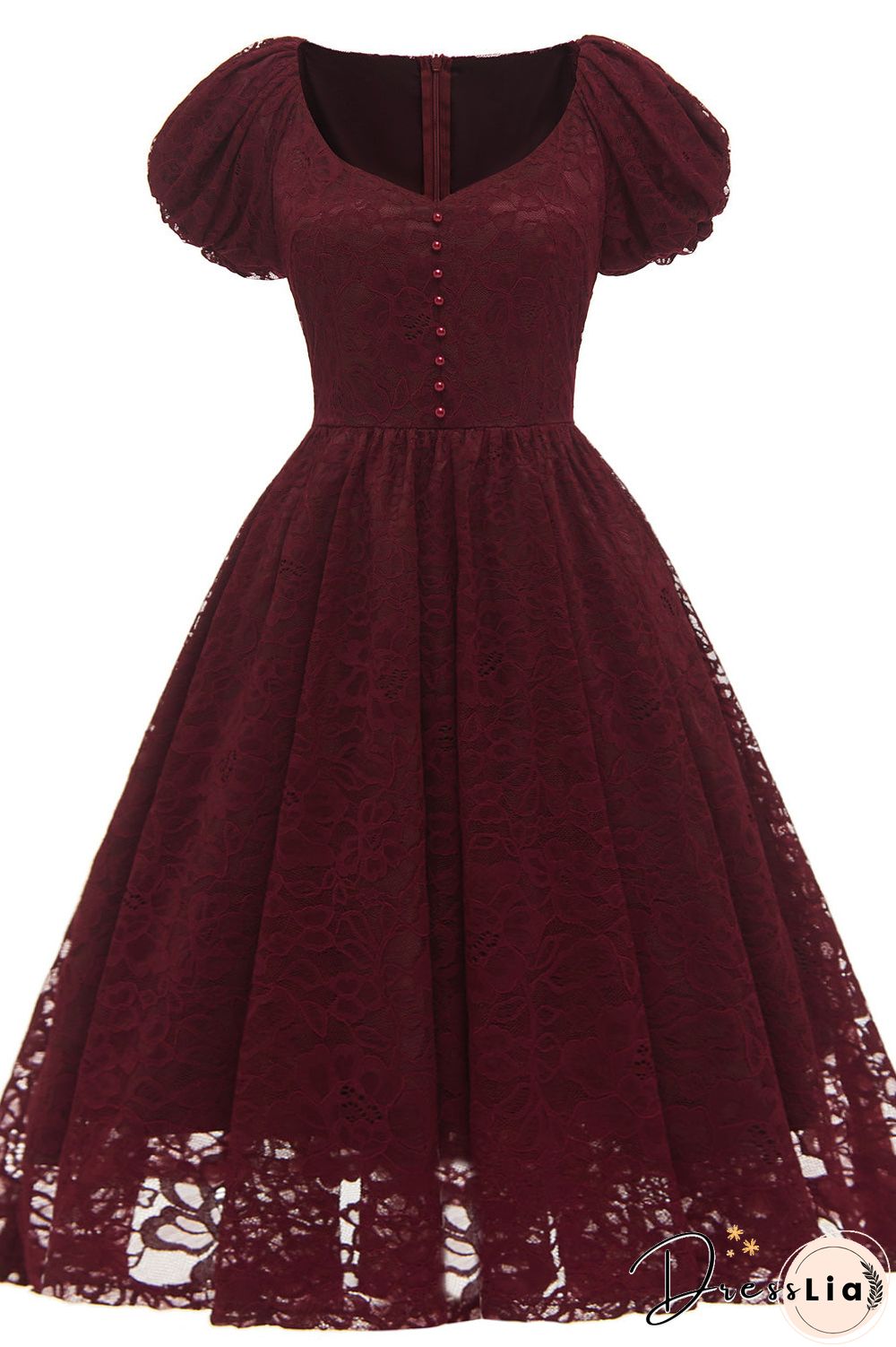Burgundy Lace A-Line Party Homecoming Dresses