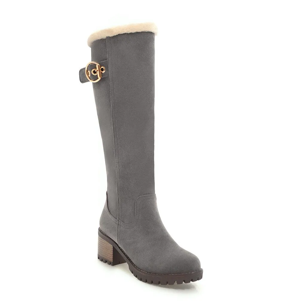 NEMAONE Women Boots Female Winter Shoes Woman Fur Warm Snow Boots Fashion Square High Heels knee high Boots Black Boots