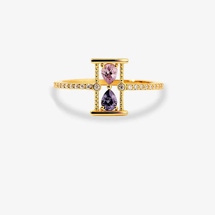 For Love - Love You Longer Customized Double Birthstones Hourglass Ring