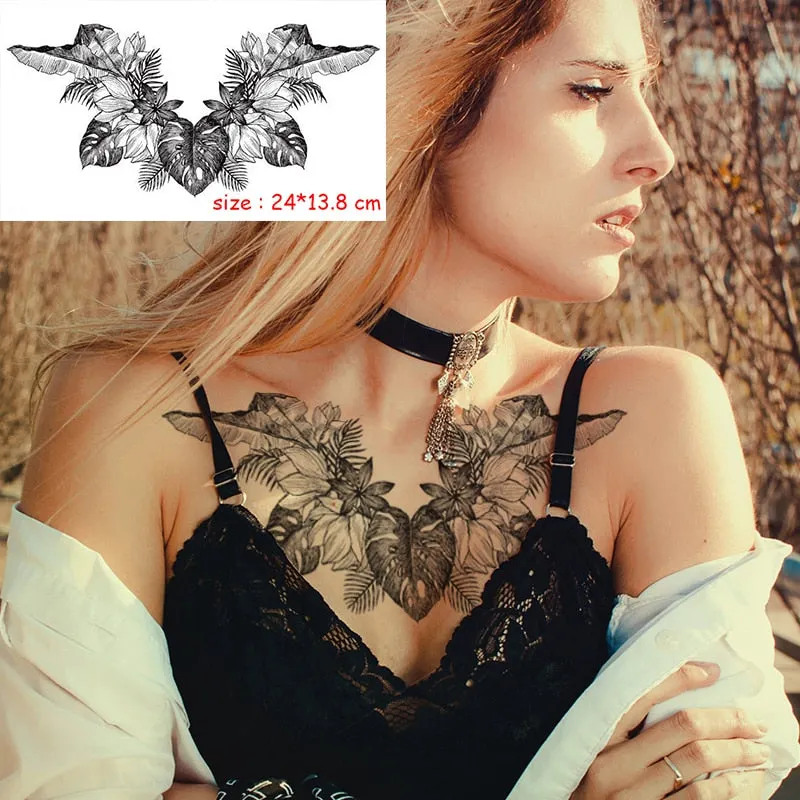Temporary Tattoo Sticker Totem Flower Arrow Color Sexy Chest Back Fake Tatoo Waterproof Flash Tatto Body Art for Woman Girl