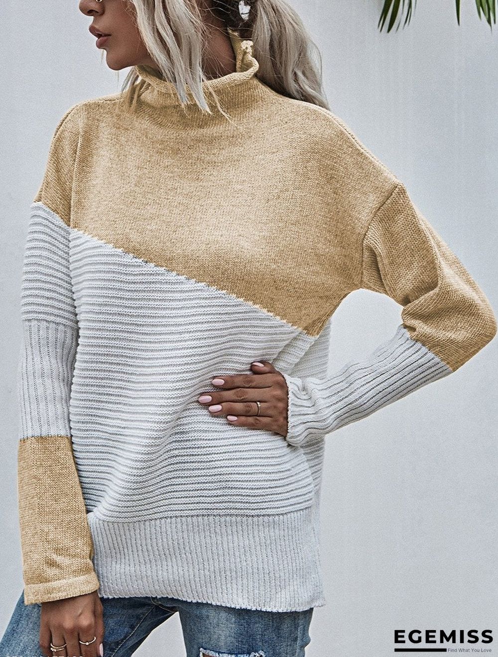 Color-blocking Sweater Women's Autumn And Winter New Contrast Color Pullover Sweater | EGEMISS