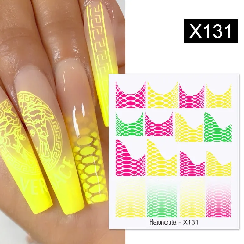 Harunouta Marble Blooming 3D Nail Sticker Decals Flower Leaves Transfer Water Sliders Abstract Geometric Lines Nail Watermark