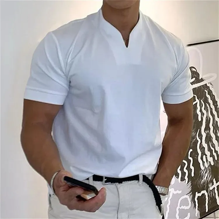 👕SCONTO DEL 50% ORA! 💎 T-shirt da uomo a maniche corte con scollo a V, stile business, in misto cotone traspirante, vestibilit&agrave; classica e disponibile fino alla taglia 5XL ✨