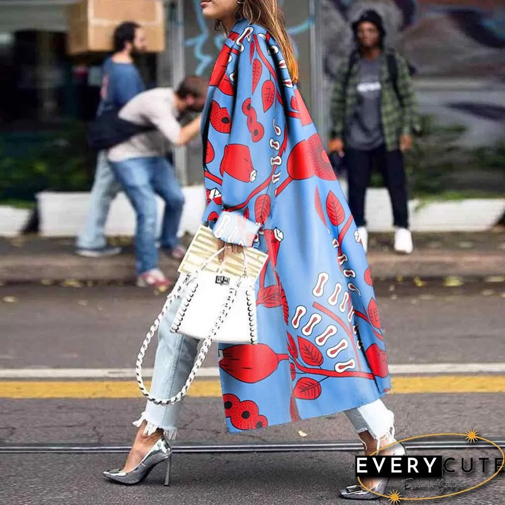 Women Chic Red Printed Long Sleeve Jacket