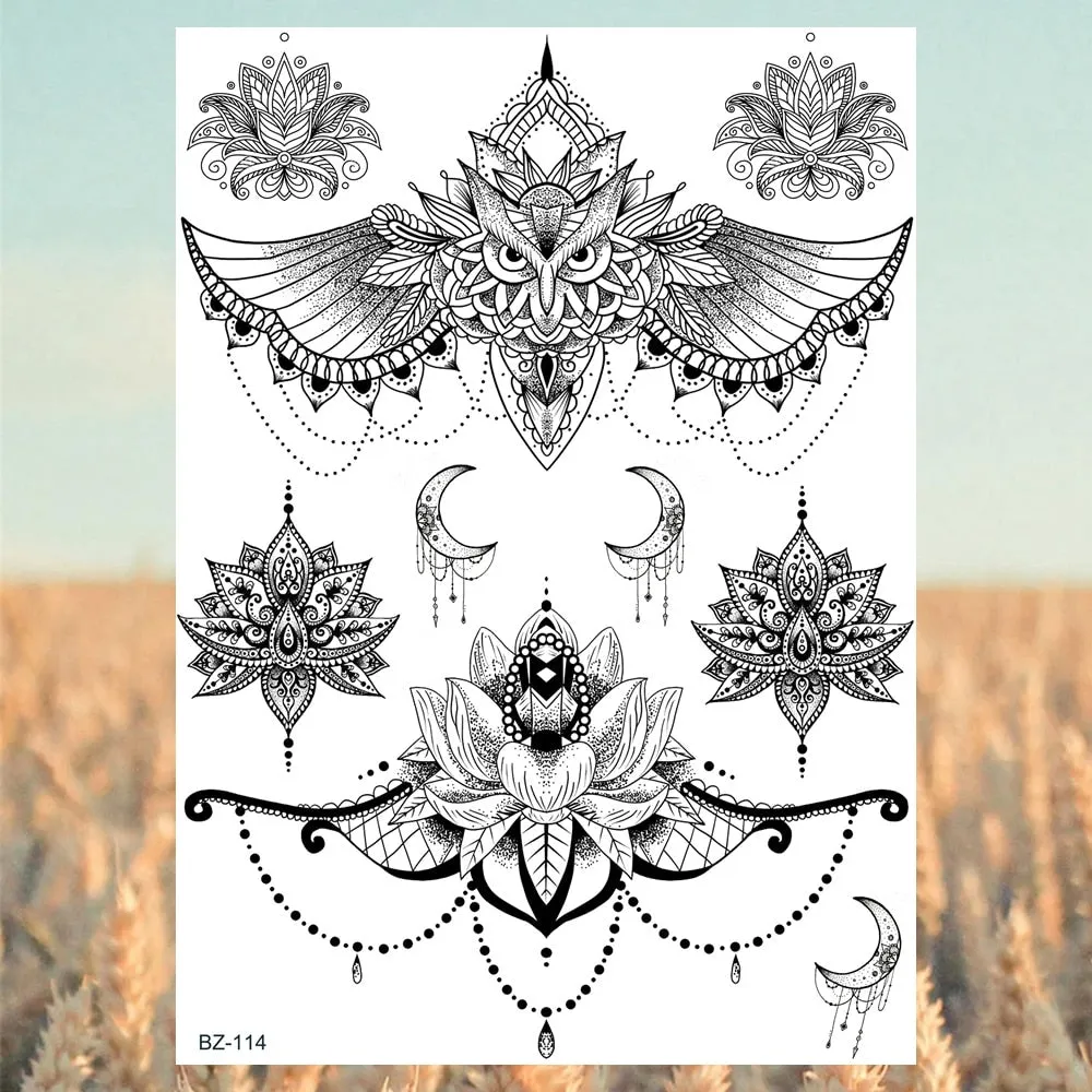 Black Rose Flower Sexy Temporary Tattoos For Women Adult Thigh Peony Skull Realistic Fake Tattoo Sexy Washable Tatoos Sticker