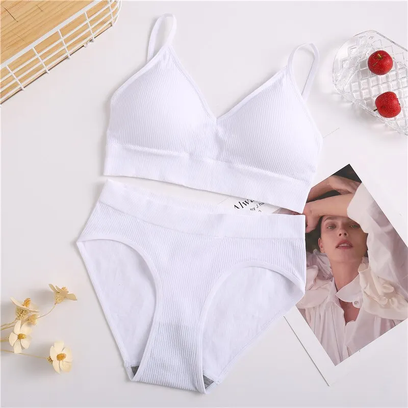 FINETOO Women Bra Panties Set Sexy G-String Push Up Bra Set Seamless Underwear Sports Thong Panty Bralette Fitness Lingerie Set