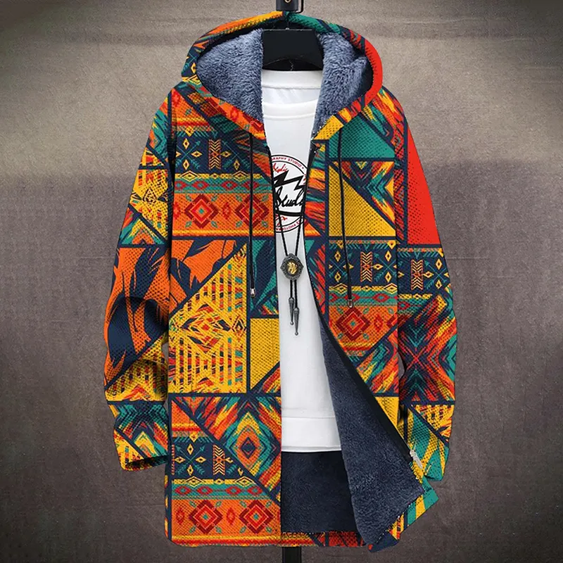 Retro Ethnic Art Pattern Thickened Long Sleeved Sweater Jacket Cardigan