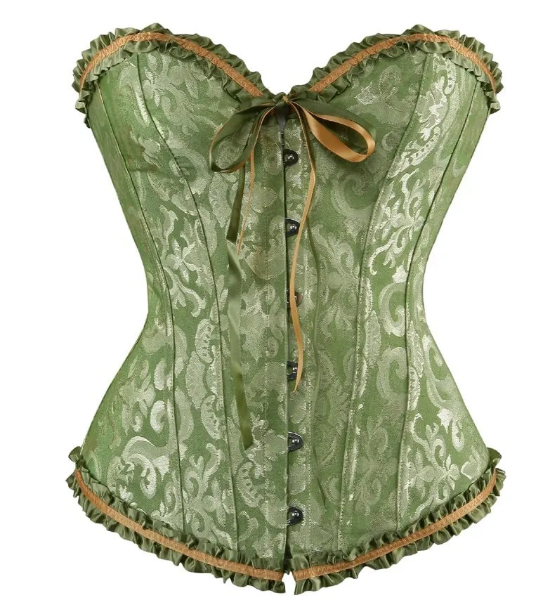 Billionm Sapubonva Corsets and Bustiers Tops Women Sexy White Black Green Vintage Flower Print Overbust Plus Size Lingerie Corselet