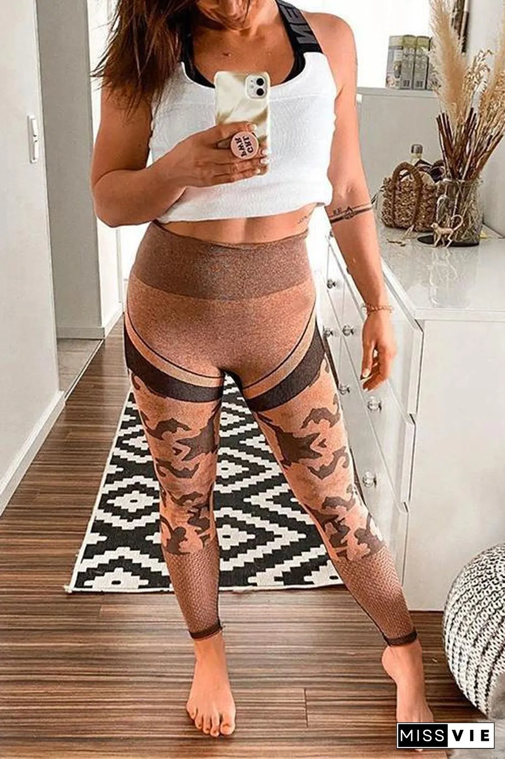 Camouflage Mesh Cut Out T Shirt Leggings Set
