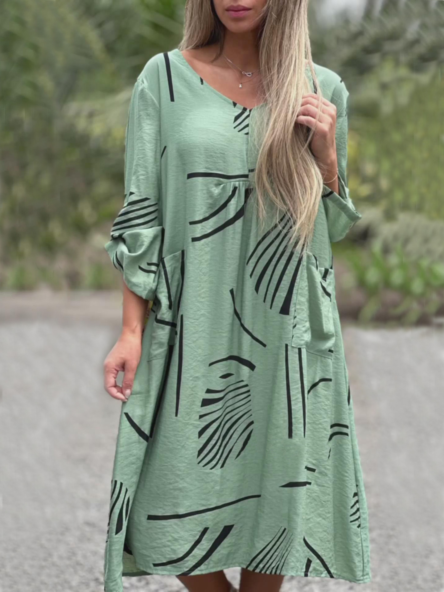 Printed 3/4 Sleeve Tunic Dress