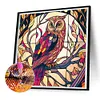 >SALE<5D DIY Full Round Drill Diamond Painting Stained Glass Owl Home Decor 30x30cm