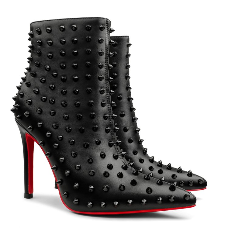 100mm/120mm Women's Ankle Boots with Rivets Closed Pointed Toe Stilettos Red Bottom Boots VOCOSI VOCOSI