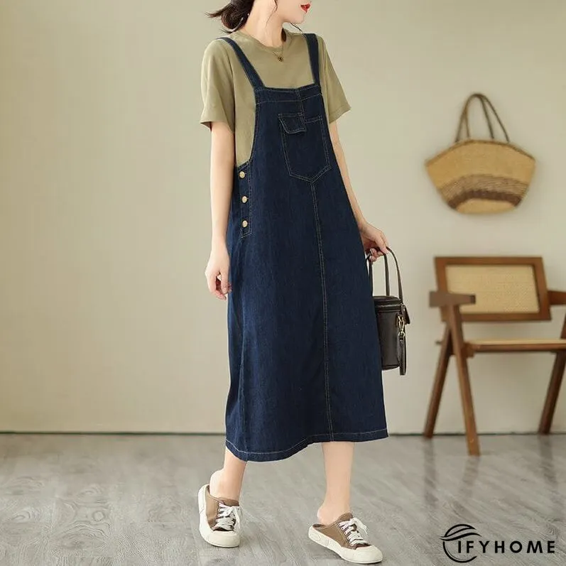 Plus Size Minimalist Denim Strap Dress Sleeveless Summer | IFYHOME
