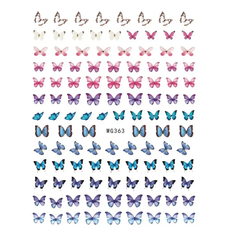1pc Holographic Blue Nail Stickers Pink Colorful Butterfly Art Sticker With Adhesive DIY Extension Flowers Rose Nail Decoration-Nail Inspo