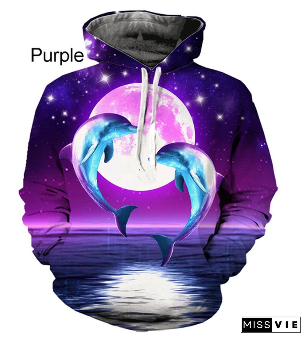 New Dolphin Animal Print Cute Western Style Hoodie For Men And Women