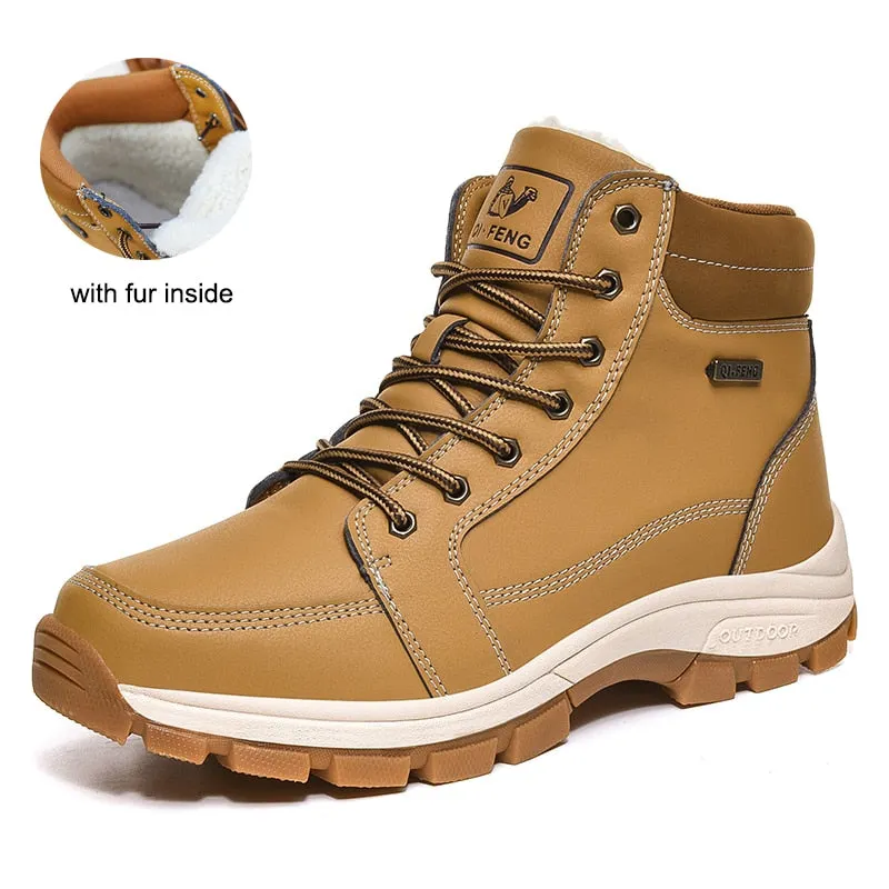 2021 Winter New Men Snow Boots Outdoor Warm Plush PU Leather Booties Ankle Boots Man Outdoor Sneakers Flat Platform Work Shoes