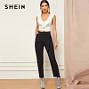 SHEIN Night Out Highstreet Beige Deep V Neck Layered Ruffle Trim Crop Tank Top Women Autumn Night Out Casual Tank Vests