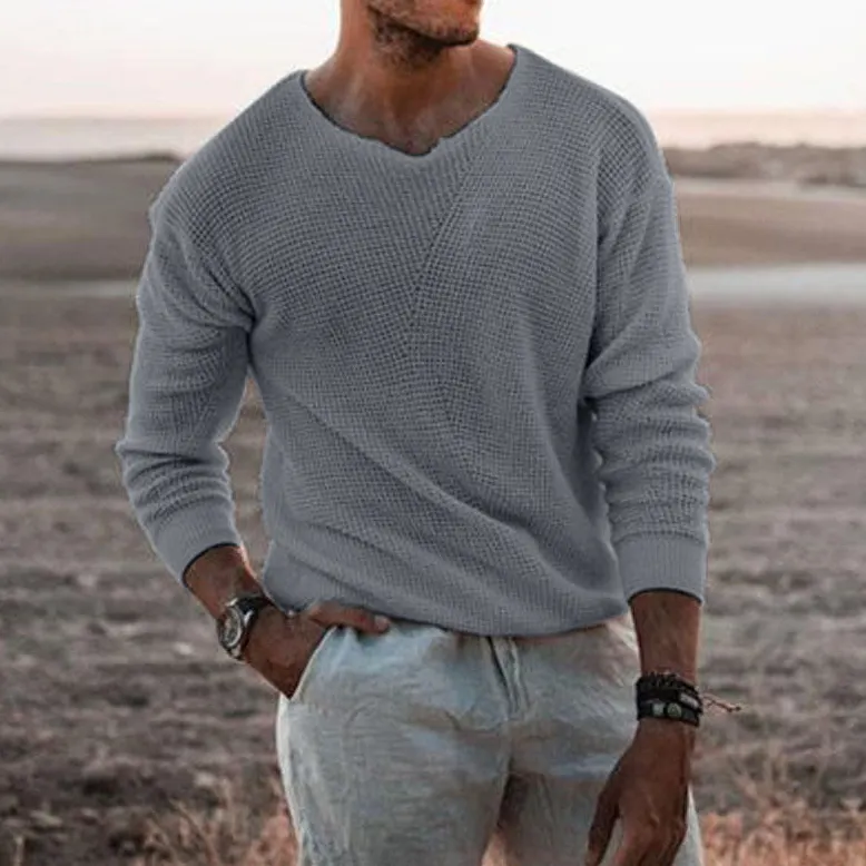 Man's Vintage Solid Color V Neck Casual Cozy Sweater