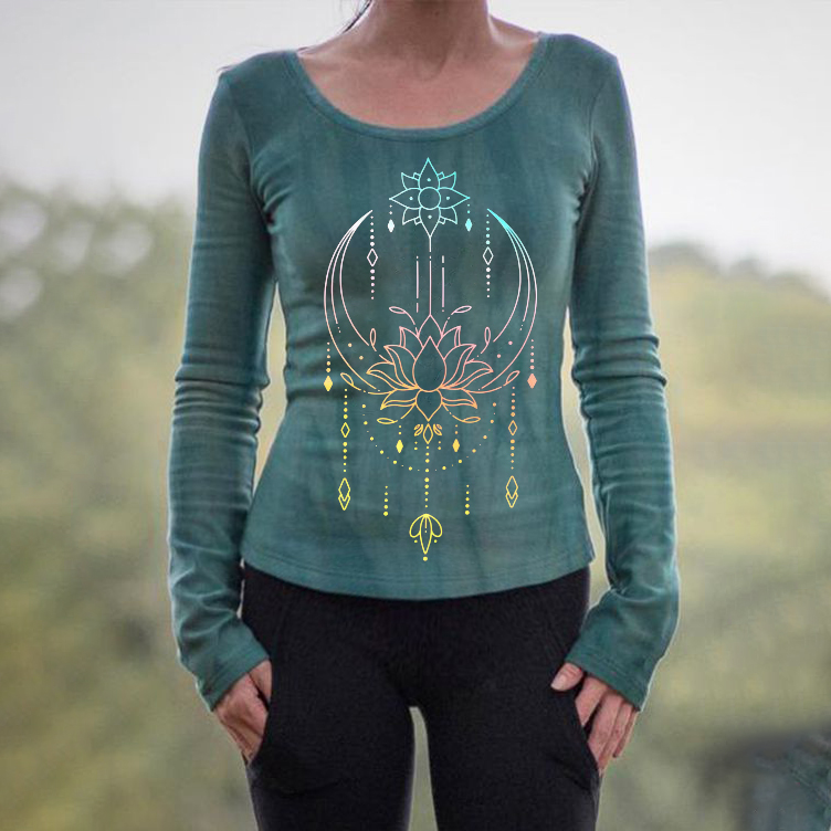 Western Tribal Print Round Neck Long Sleeve T-Shirt elevenforest
