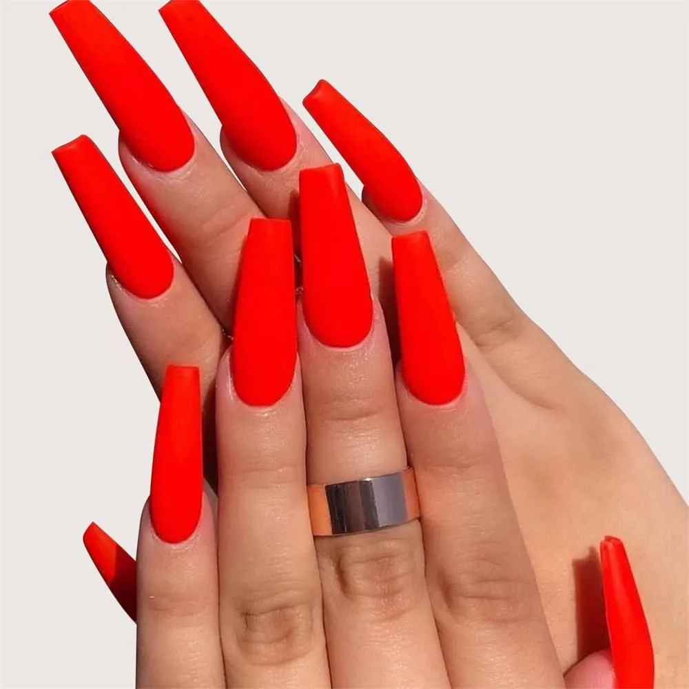 Nail Art Fake Nails Stiletto Tips Clear Press on Long False with Glue Coffin Stick Display Full Cover Artificial Designs Matte
