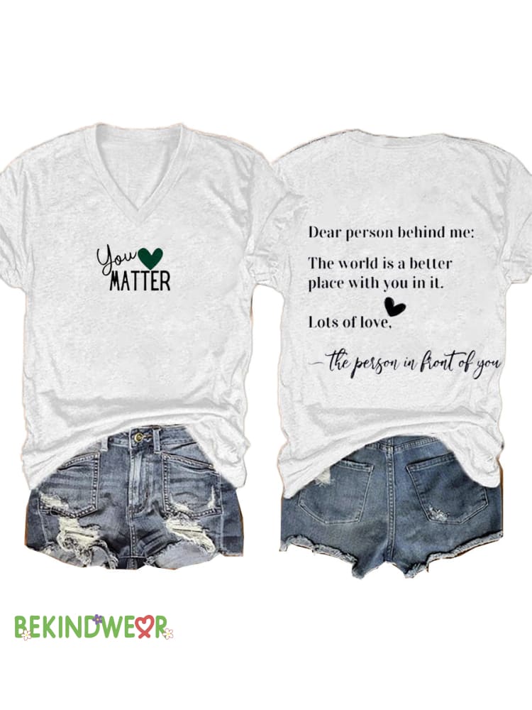 Your Matter Love Print Casual V-Neck Short Sleeve T-Shirt White / S