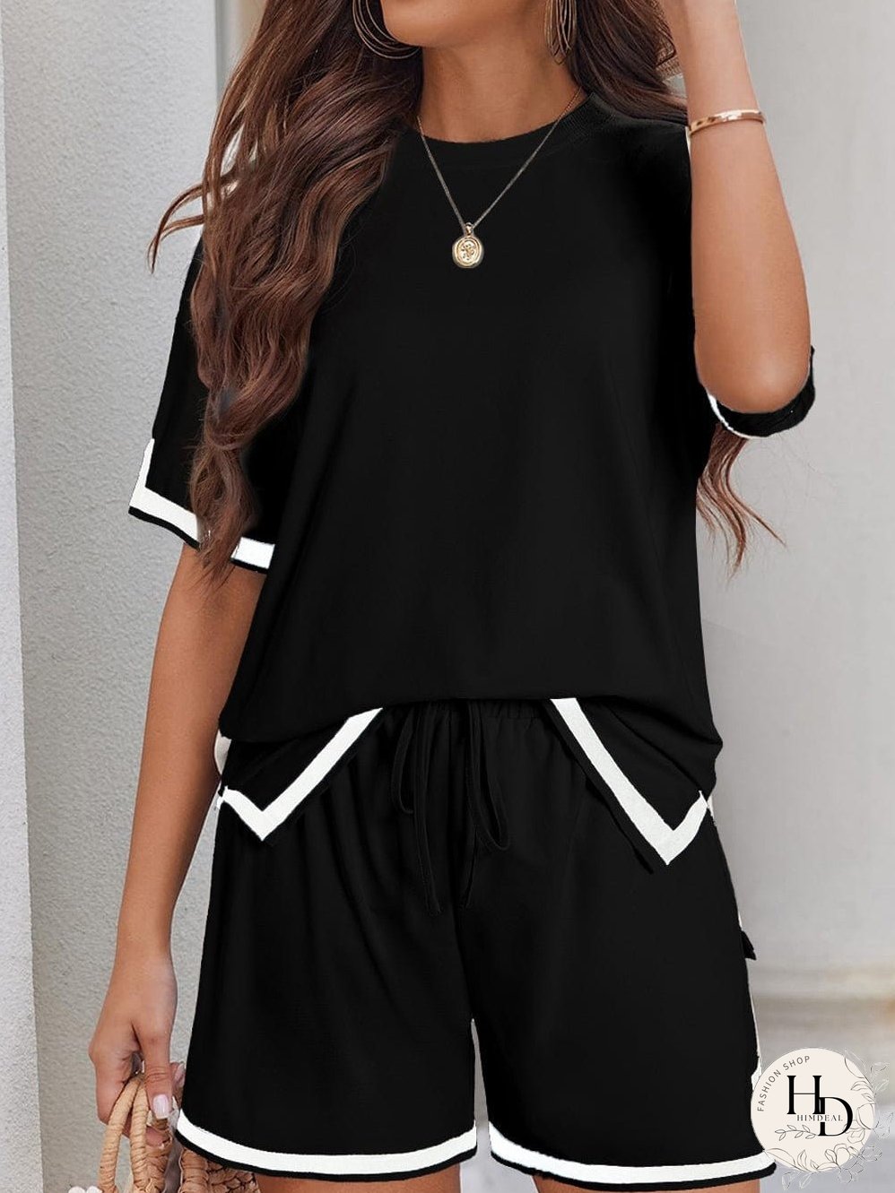 Modern Black Trim Tee and Shorts Co-ord Set