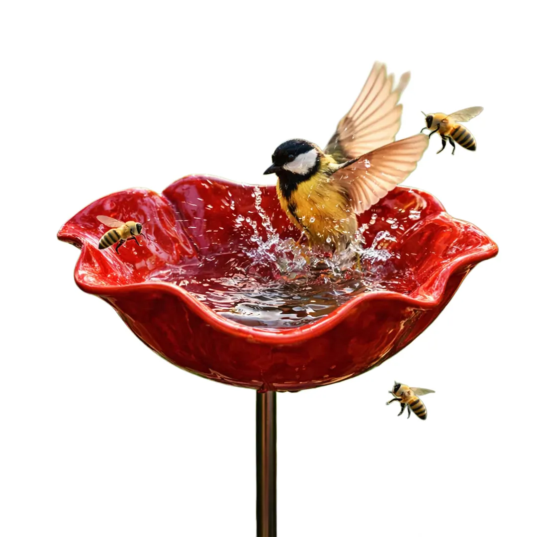 Bee Watering Station with Flower Design Bee Bath for Garden Decorative Metal Flower Garden Stake for Outdoor Yard Patio Decoration