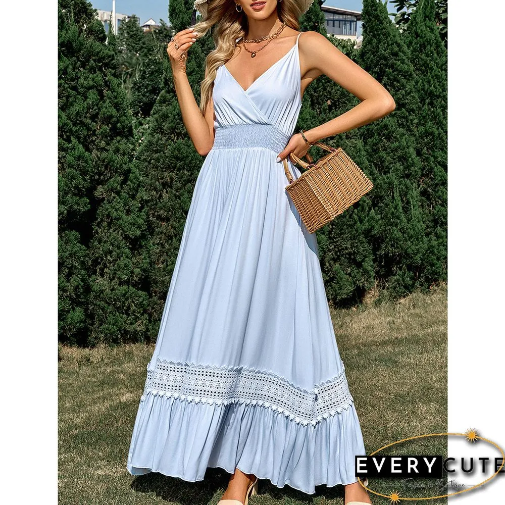 Light Blue Maxi Dress Slim Fit V Neck Maxi Dress