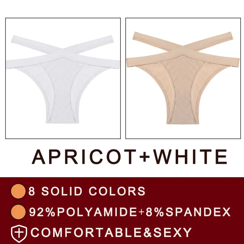 FINETOO 2PCS/Set Fashion Women's Seamless Sexy Panties Lingerie Girls Cross Strap Underwear Briefs 8 Solid Colors Woman Pantys