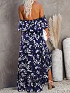 Printed Irregular Clipping Off-The-Shoulder Maxi Dress