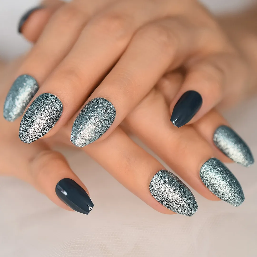Glitter Nails Tips With Design Charms Leopard Wild Supplies For Professionals Press On Nails Coffin Extra Long EchiQ Nails Set-Nail Inspo