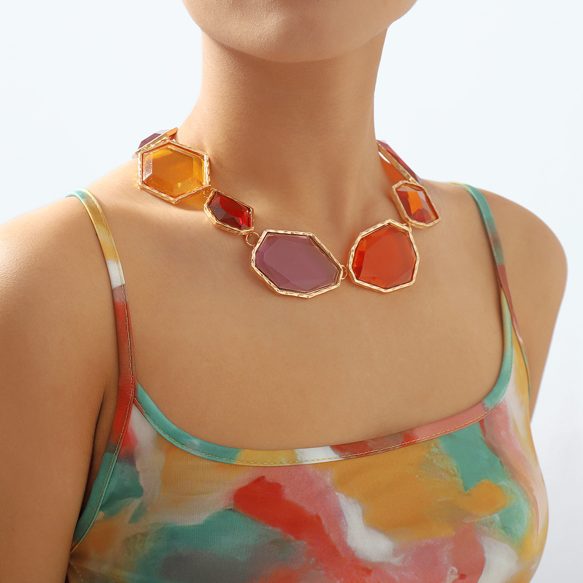 Chic Vogue N11190: Bold Geometric Resin Jewelry Set &ndash; Trendy Colorful Earrings & Necklace