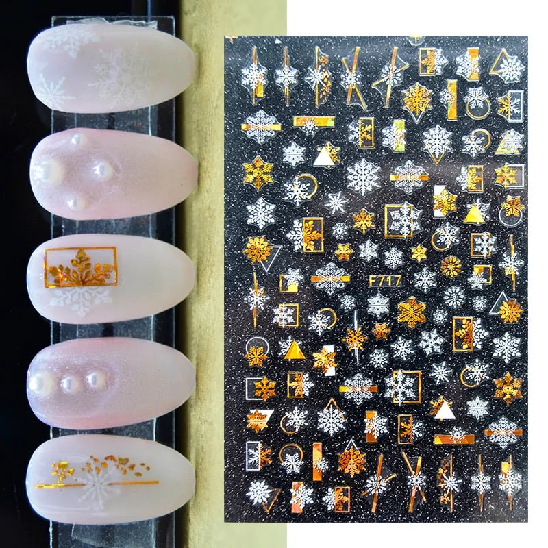Sliver Bronzing 3D Christmas Nail Art Decoration Sticker Sparkly White Colorful Glitter Geometry Snowflake Winter Slider Foil