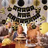 Birthday Decorations, Happy Birthday Banner with Honeycomb Ball, Gift Hanging Swirl Streamer, Circle Dot Garland - Happy Birthday Party Decorations for Men Women Boys Girls (Black & Gold, 30th)