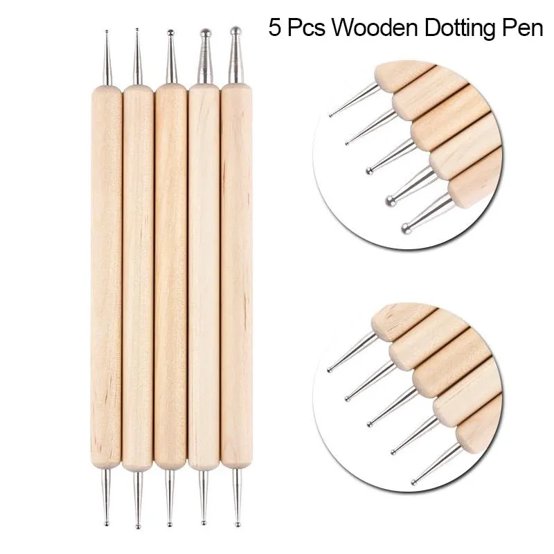 3/5/7/10PCS Multi-Styles Nail Wood Sticks Nail Dotting Pen Nail Brush Kits Nail Art Rhinestones Gems Picking Pen Nail Art Tools-Nail Inspo