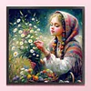 Girl Picking Flowers-11CT Stamped Cross Stitch 50*50cm/19.69*19.69in