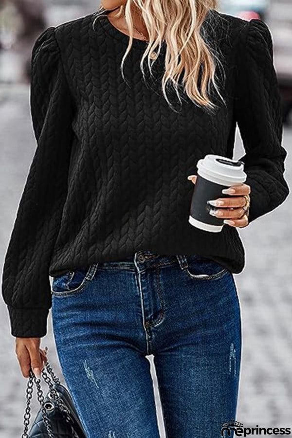 Puff Sleeve Pleated Crewneck Sweatshirt