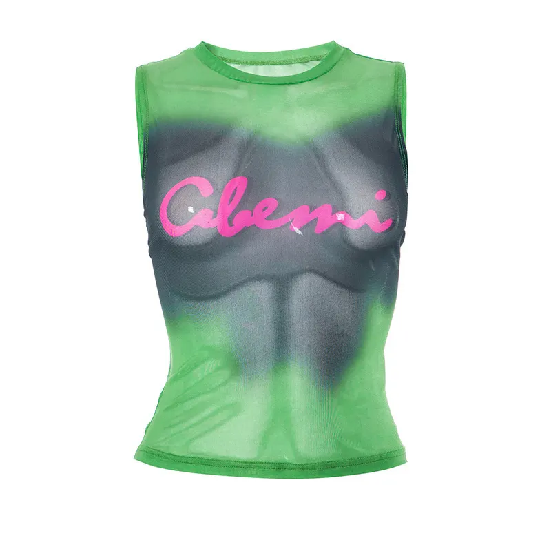 Churchf Women's Sleeveless Summer T-Shirt 2024 Summer New T-Samped Letter Printed Sleeveless Small Vest